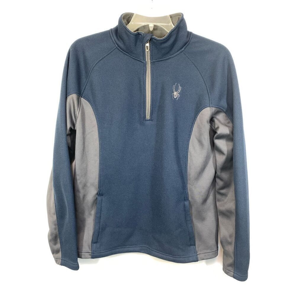 Spyder Men's Colorblock Mock Neck 1/4 Zip Pullover Sweater Blue Gray Size Large
